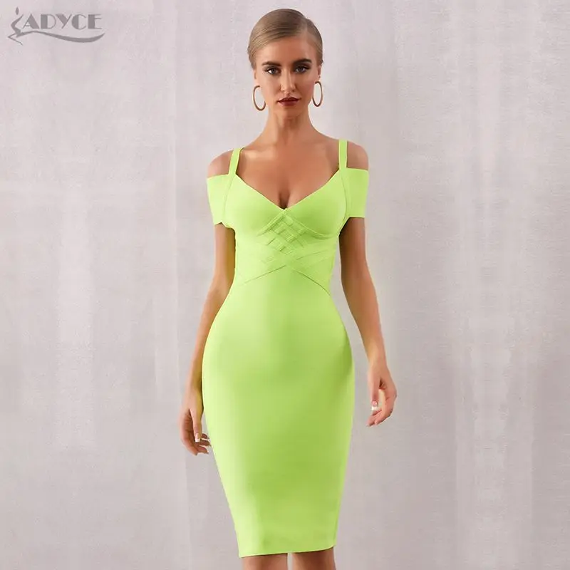 Green ADYCE Новое Женское Бандажное платье на бретельках Vestido сексуальное Клубное платье с v-образным вырезом и открытыми плечами платья знаменитостей для вечеринок - Цвет: Green