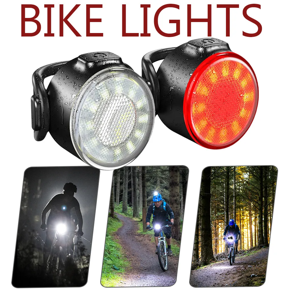 

Front Rear Warning Lamp USB Rechargeable Easy Install Waterproof Super Bright Led COB Bike Lights Set Mountain Road Bicycle