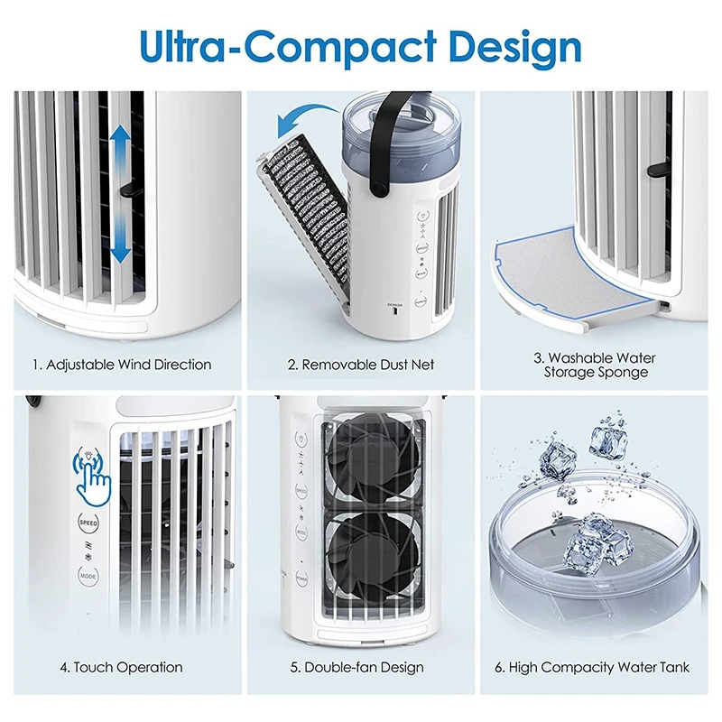 구매 휴대용 에어컨 팬, 개인 증발 냉각기, 3 단 바람, 조용한 소형 공기 냉각기, 책상 연무 AC 팬 구매 휴대용 에어컨 팬, 개인 증발 냉각기, 3 단 바람, 조용한 소형 공기 냉각기, 책상 연무 AC 팬