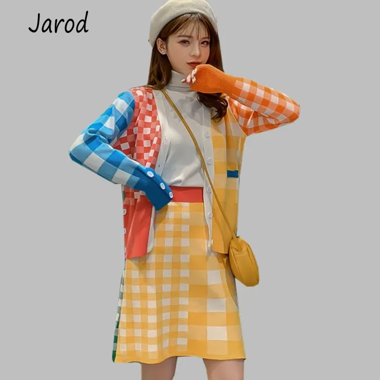 2019 осенние женские модные элегантные многоцветные клетчатые вязаные свитера с v