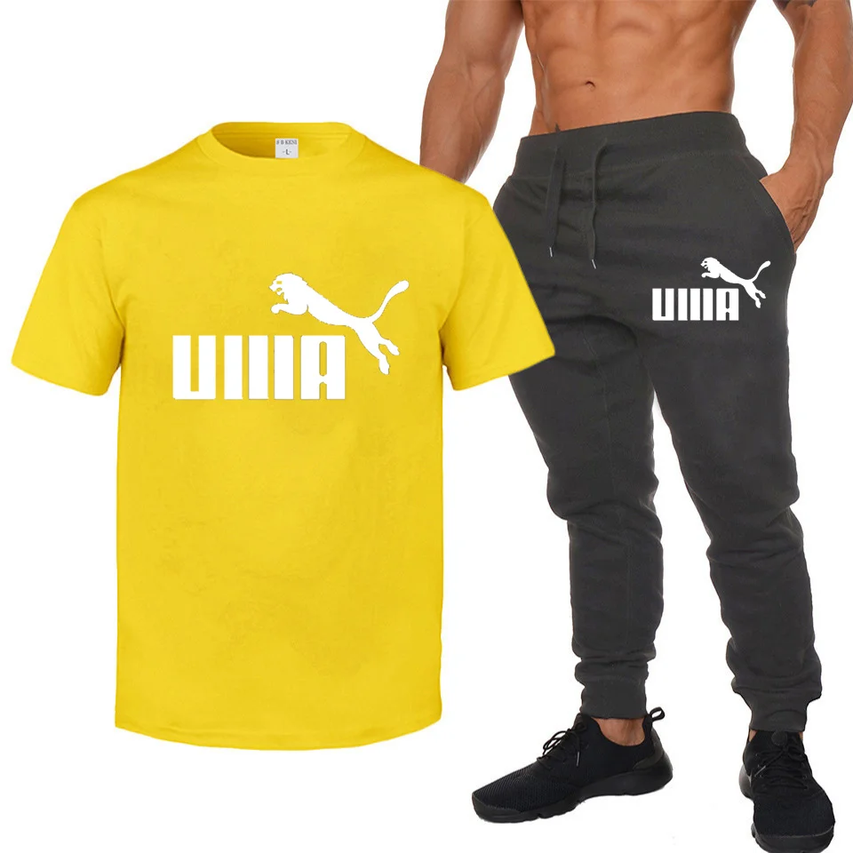 

Men's sports suit men's track suit top T-shirt men and women short-sleeved round neck T-shirt top + jogging pants 2-piece set