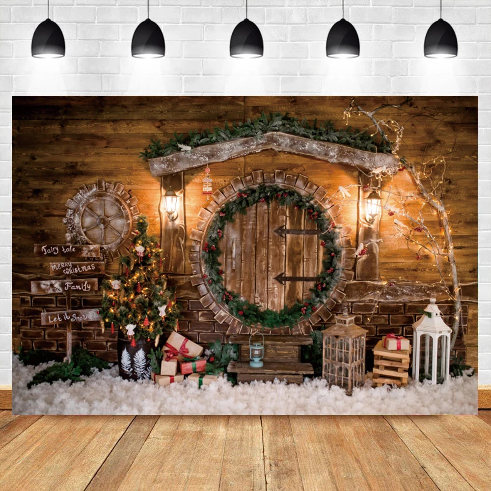 

Laeacco зимний фон для фотосъемки Рождественская елка подарок деревянные стены декора фоны для студийной съемки фотосессия Фотостудия