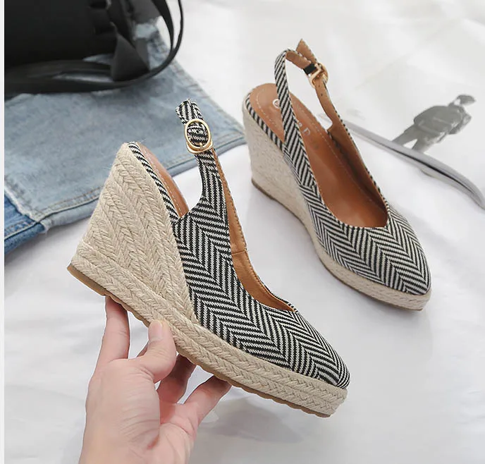 

2021 New women wedge shoes pointed toe high heels platform Mary Jane office lady pumps slingback party espadrilles cute shoes