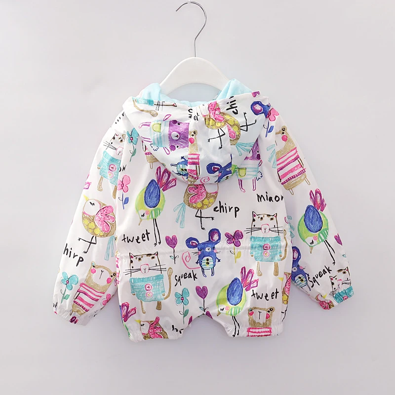 New Spring Girls Jackets Cute Graffiti Zipper Hooded Outerwear For Hand Painted Kids Sunscreen Toddler Clothes | Детская одежда и