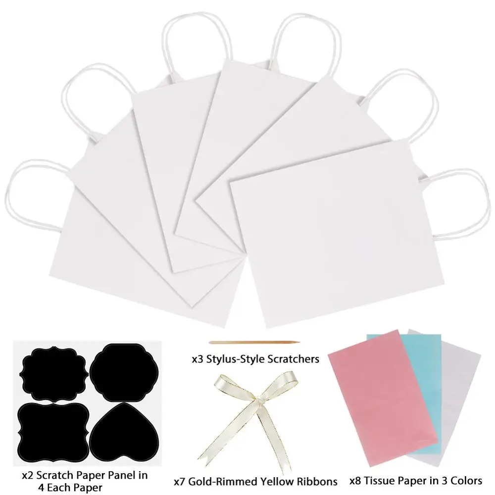White gift bags OurWarm 6 шт DIY подарочные пакеты с царапинами бумажные панели тканевая лента коричневый/белый крафт-бумажный мешок свадебный подарок для гостя Sac Cadeau - Цвет: White gift bags