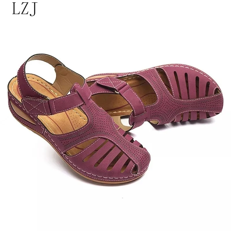 Женские босоножки сезон лето удобные женские с круглым носком женская мягкая