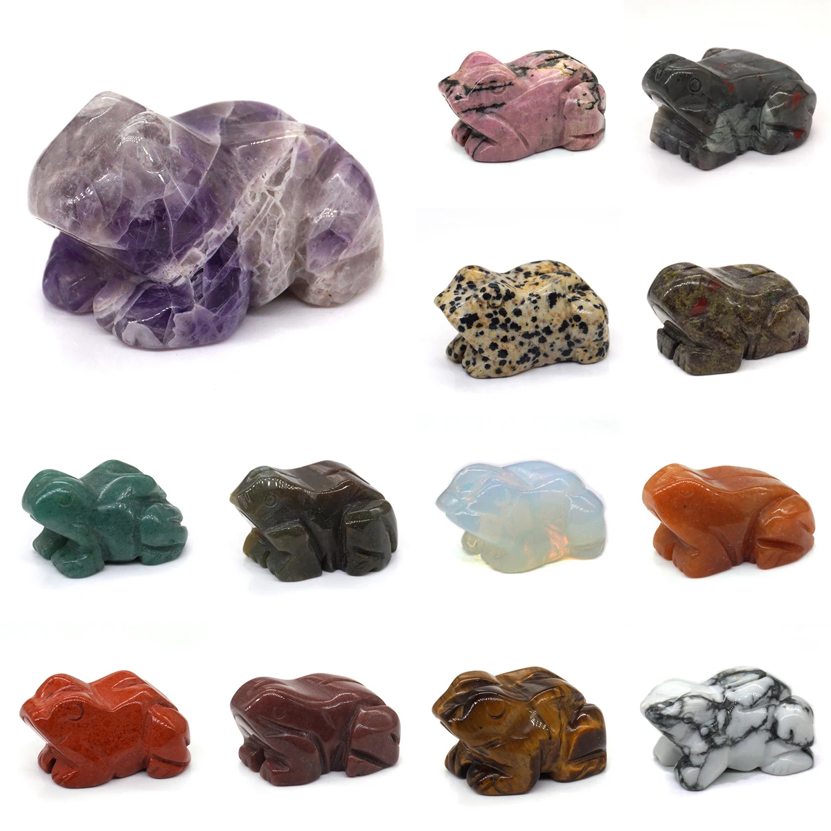 

1.5" Frog Statue Natural Gemstone Room Decoration Healing Crystal Animals Figurines Reiki Hand Carved Stones Wholesale
