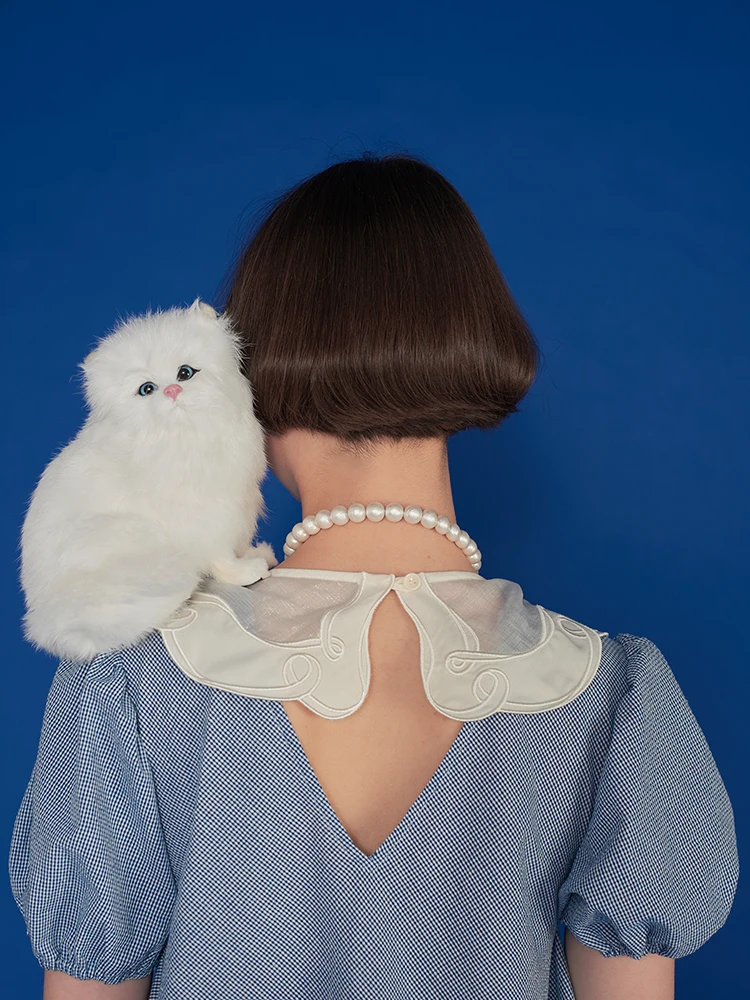 

LYNETTE'S CHINOISERIE Autumn Winter Original Design Women Mori Girls Vintage Hollow Out Embroidery Blue Plaid Dresses