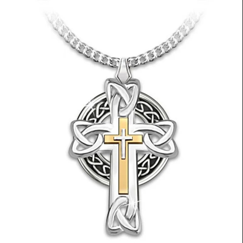 

Retro Fashion Cross Round Pendant Popular Personality Domineering Wild Hip Hop Necklace Exquisite Luxury Jewelry Accessories