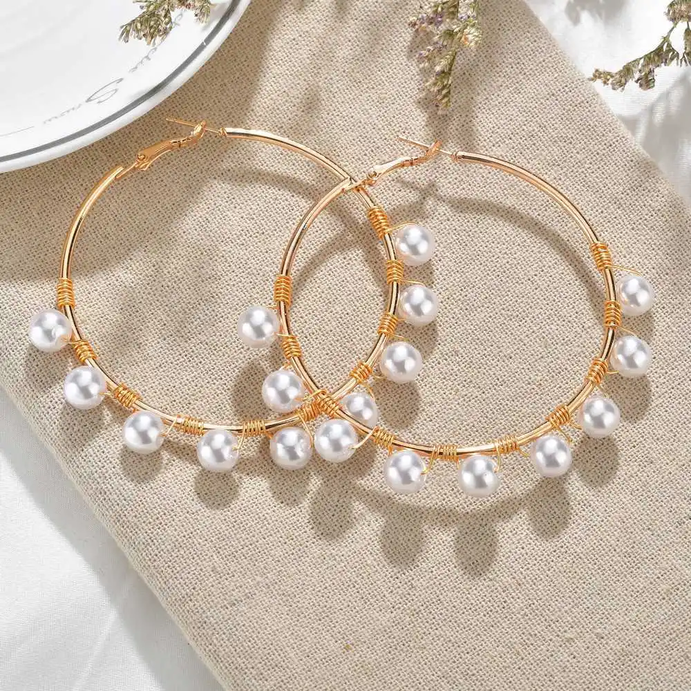 ZHIMO 1 Pair Elegant White Imitation Pearls Statement Earrings Women Oversize Pearl Circle Ear Rings | Украшения и аксессуары