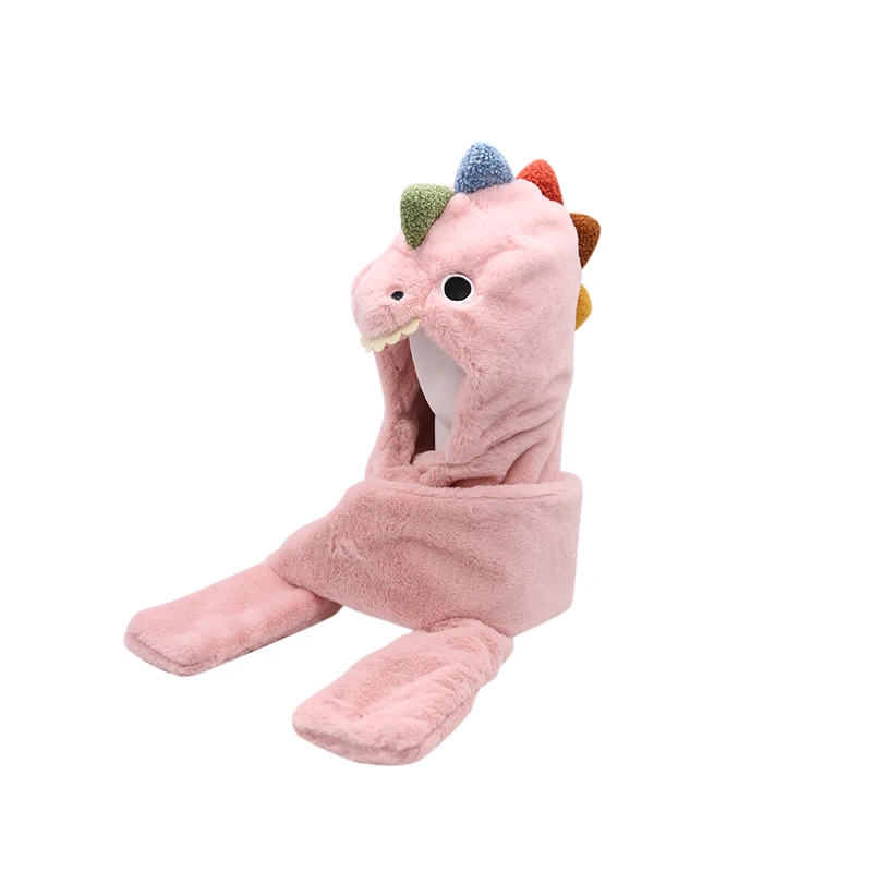 

Kawaii Dinosaur Bucket Hat Winter Kids Warm Animal Cartoons Scarf Hat Ear Cap Harajuku Accessories Cute Cap Lovely Plush Hats