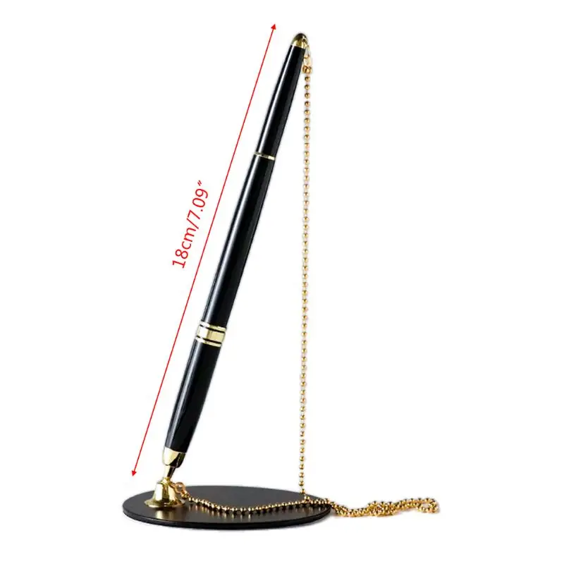 Classic Metal Ballpoint Pen Secure Chain Attached Base Stand Desk Office Counter Signature Pens Stationery Gift LX0B |