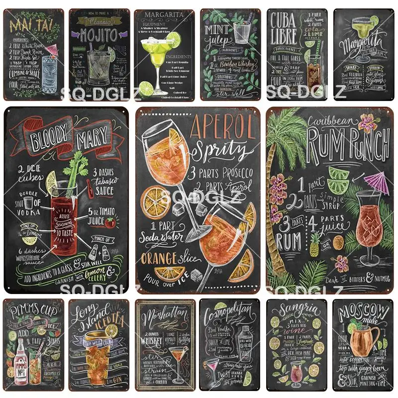 [SQ DGLZ] ручной росписью коктейль жестяная вывеска бар настенный Декор Бар Клуб