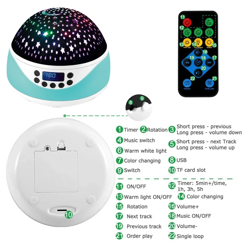 

Remote Night Light with Timer Music, Starry Sky Projector for Gifts