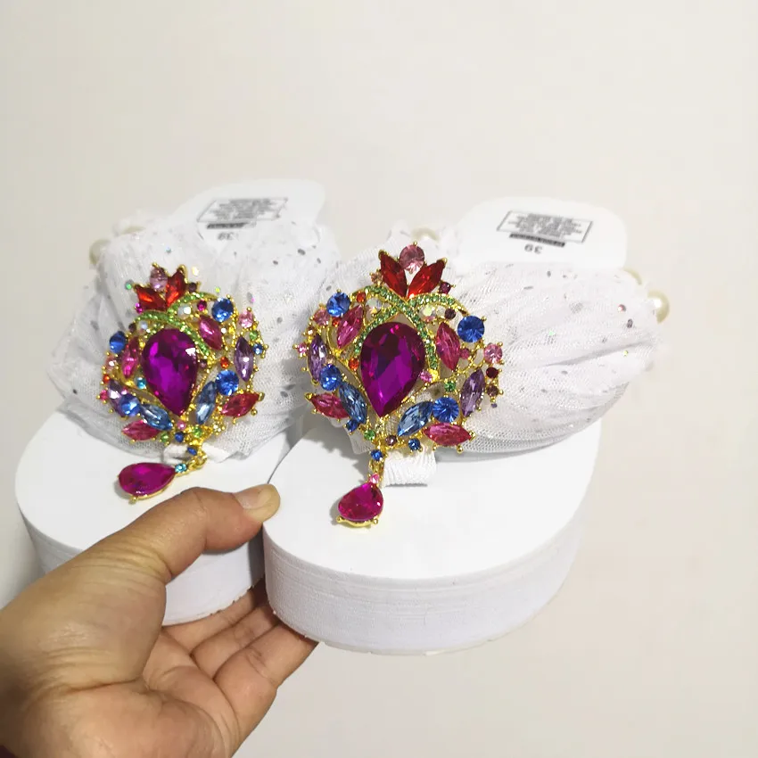 HAHAFLOWER/Новинка летние блестящие шлепанцы ручной работы на толстой подошве