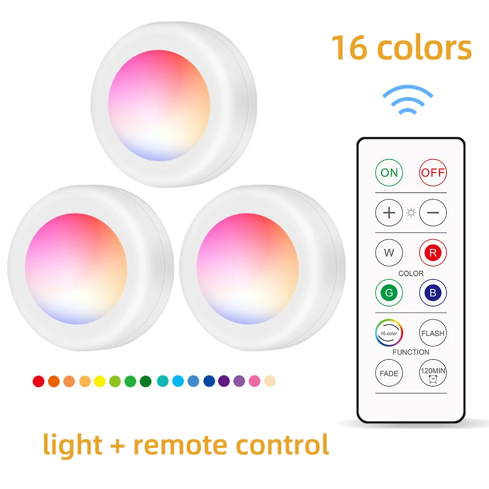 

Умная Светодиодная лампа RGB с дистанционным управлением, беспроводной приглушаемый светильник для шкафа, кухни, спальни, кабинета, яркий св...