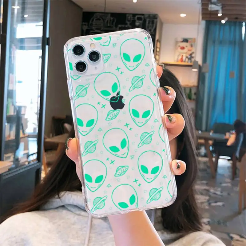 

Fashion E.T. Alien Phone Case Transparent for iPhone 6 7 8 11 12 s mini pro X XS XR MAX Plus se cover funda shell
