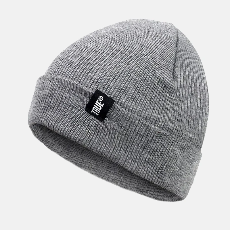 Модные вязанные шапочки Skullies, зимняя шапка с надписью True, мягкая шапка в стиле хип-хоп для мужчин и женщин, повседневные шапочки, шапка унисекс, одноцветная шапка - Цвет: Gray