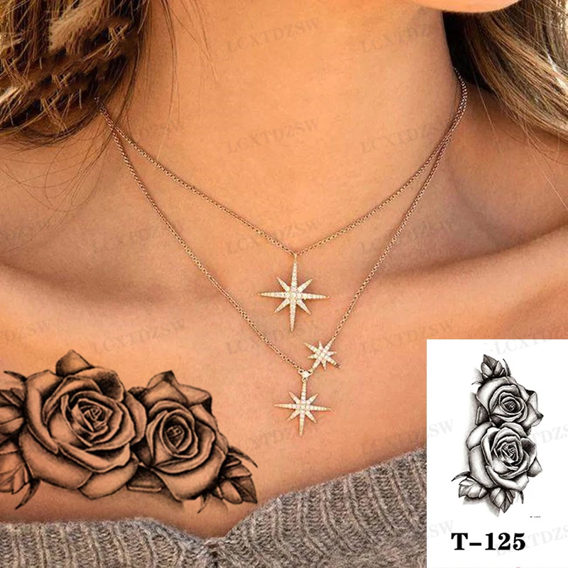 Jewelry Temporary Tattoos Waterproof Stickers For Women Body Art Painting Arm Tattoo Sticker Realistic Fake Rose Tattoo Sleeves
