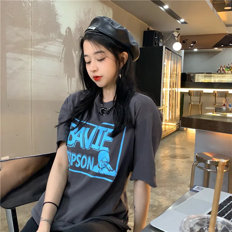 

2021 Summer Personal Lady t Shirts Aesthetic English Simple And Fresh Korean Style Oversize Kawaii Clothes