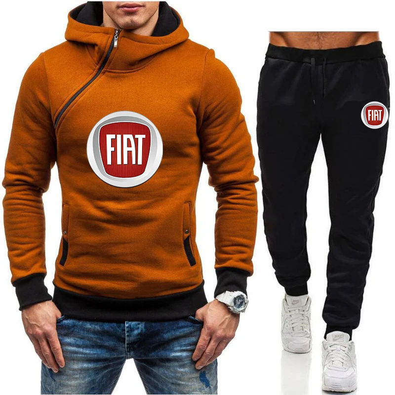 

Men's Sets FIAT car logo Brand Zipper Hoodies Sportswear Tracksuits Hot Men's Hoodies+Pants Male Streetswear Coat Jackets