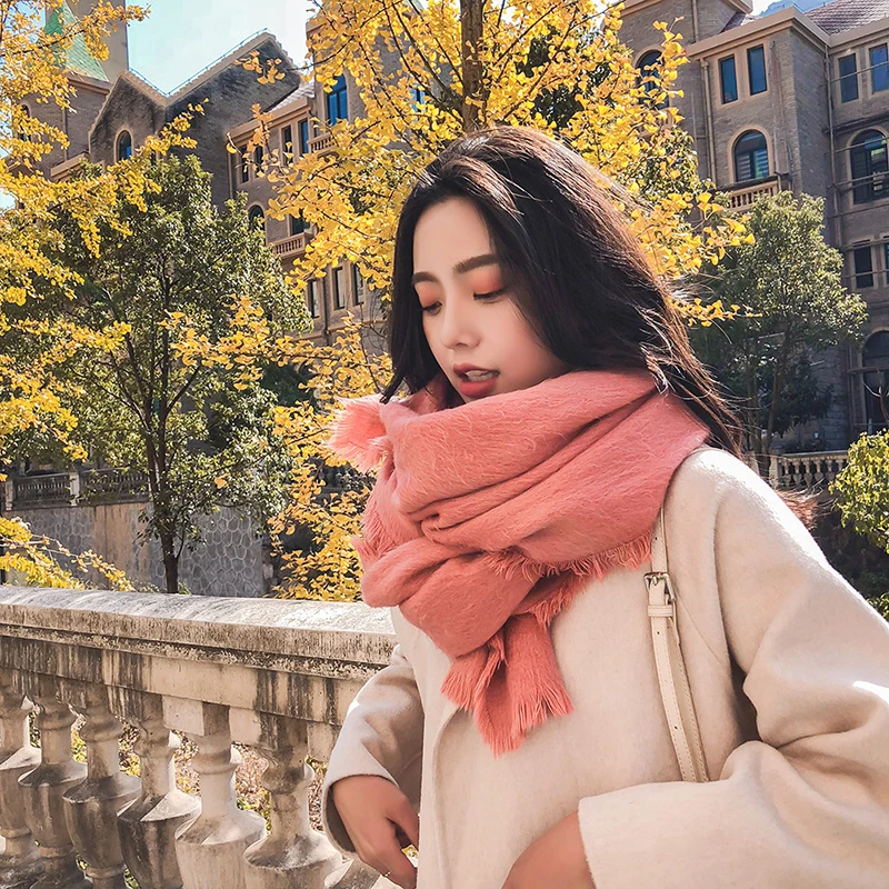 Модный новый теплый однотонный шарф кашемировый мохер зимний мягкий толстый для