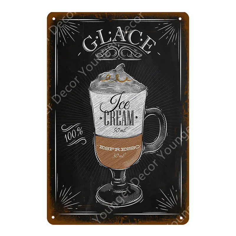YD3756EI Кофе плакат со льдом чай металлические знаки мокко эспрессо Glace латте молоко Настенная роспись табличка для бара клуб Кафе Магазин домашний декор YI-107 - Цвет: YD3756EI