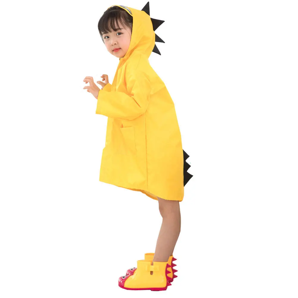 Новый детский плащ дождевик водонепроницаемый с капюшоном рисунком динозавра