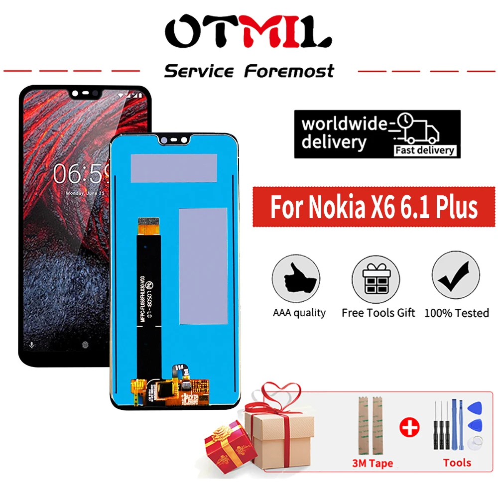 

Оригинальный 5,8 "для Nokia X6 6,1 плюс ЖК-дисплей Дисплей сенсорный Экран дигитайзер в сборе для Nokia X6 6,1 плюс Дисплей запасные части
