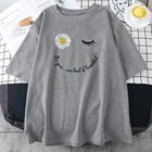 Футболки для девочек с принтом спящей маргаритки, Мягкая Повседневная футболка, новинка 2021, модные женские футболки в Корейском стиле