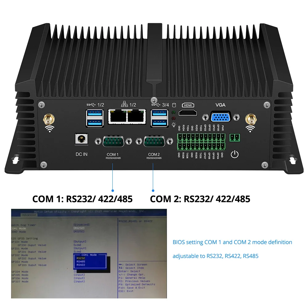 Мини ПК Core i5 8350U 7200U i7 7500U DDR4 ram 2* RS485/232 2* LAN HDMI VGA wifi Windows Linux неттоп безвентиляторный мини компьютер