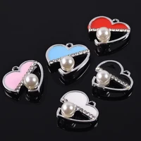 5pcs 18mm heart enamel metal pearl loose pendants beads wholesale lot for jewelry making diy charms findings