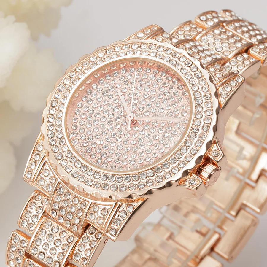 Популярные женские Роскошные Кварцевые часы с золотым стальным браслетом