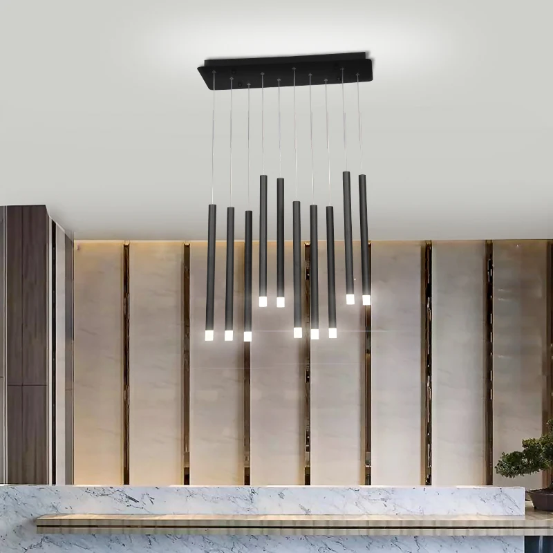 Новый черный/золото led люстра длинная трубка лампы Кухня остров Обеденная