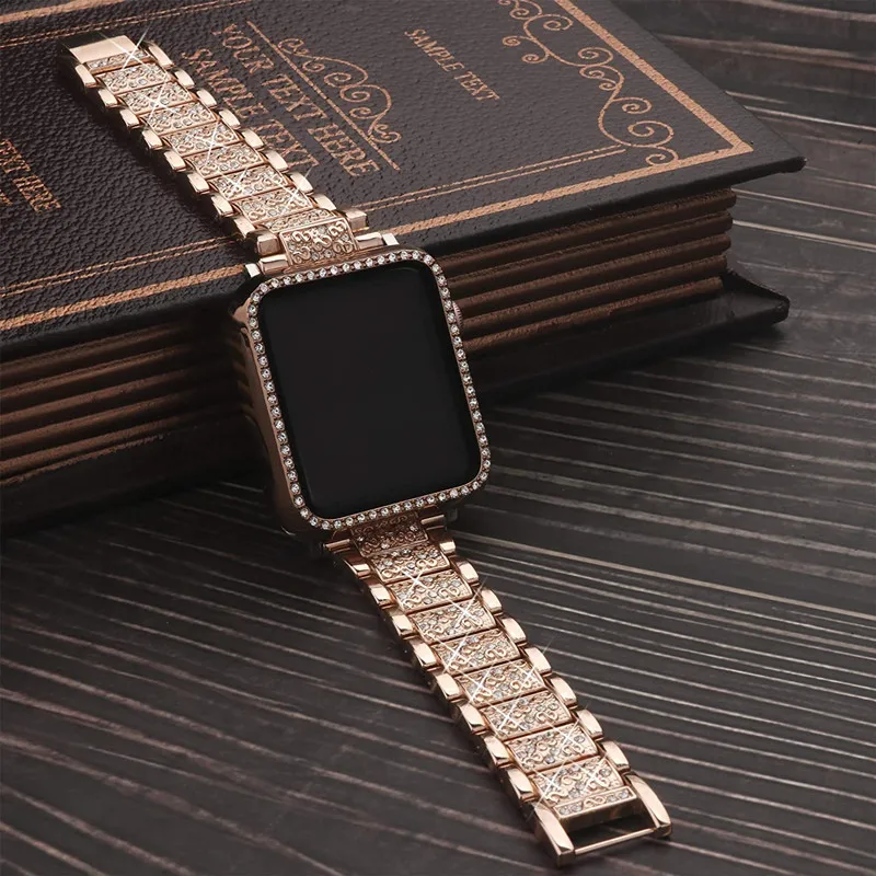 jewelry bangle wristband for apple watch se 6 band 44mm 40mm bling case tempered glass screen protector strap for applewatch 3 free global shipping