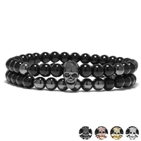 one sets 6mm black energy yoga skull charm bracelet for men women natural stones buddhist strand beads bracelets jewelry