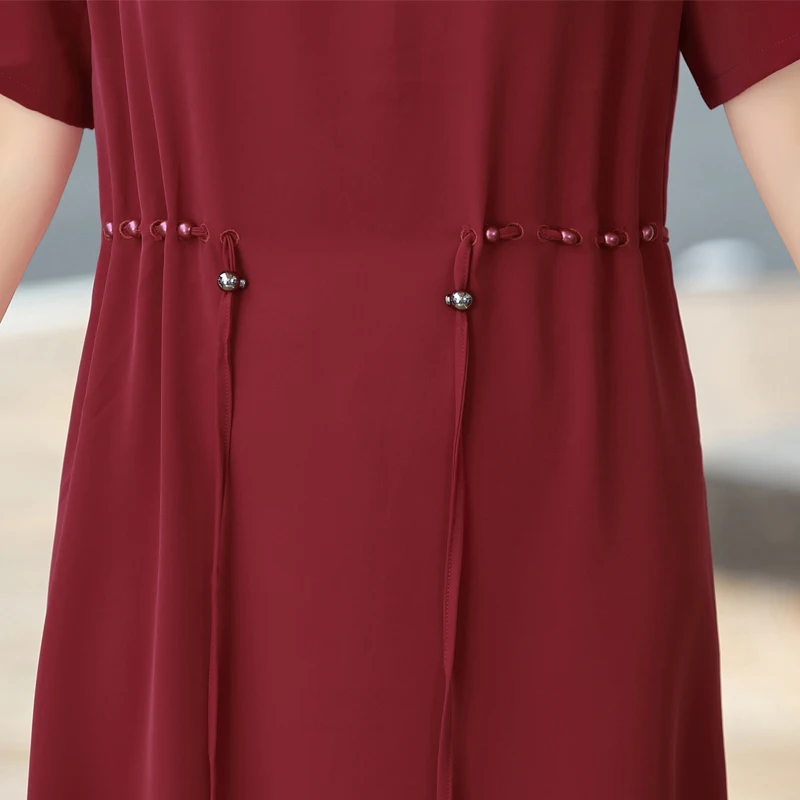

Summer Solid V-Neck Casual Woman's Dress Short Sleeve A-Line Ladies Dresses Knee Length High Waist Dresses for Female