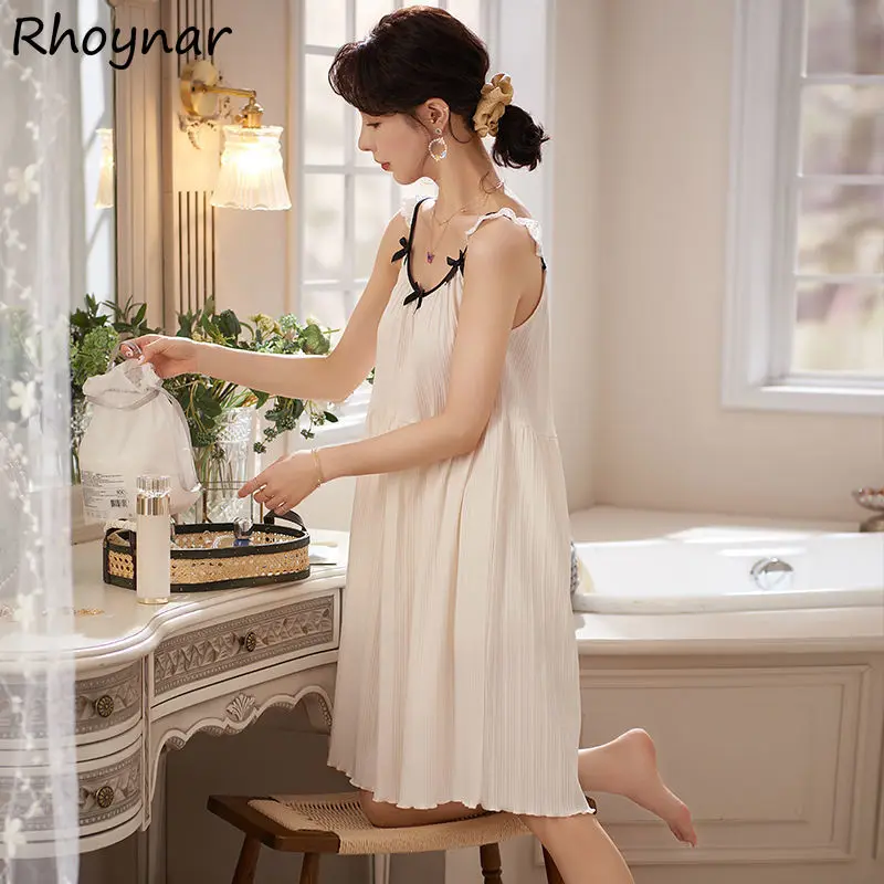 

Nightgowns Women Mid-calf Ruffles Design Soft Summer Sexy Lovely All Match Girlish Nightwear Homewear Ulzzang Casual Daily Chic