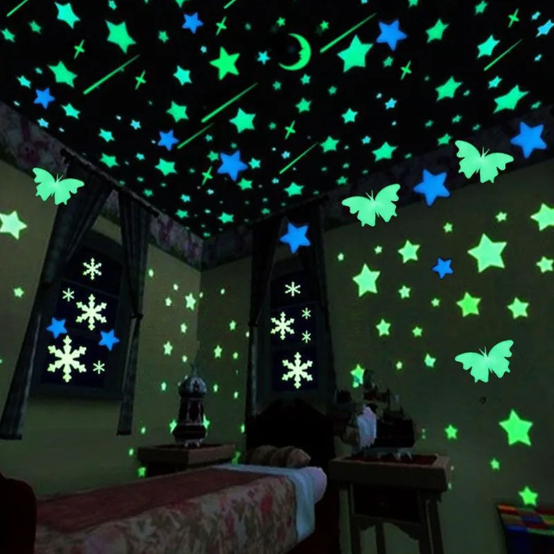

50Pcs 3D Stars Glow In The Dark Wall Stickers Luminous Fluorescent Pvc Wall Art Decals For Kids Bedroom Ceiling Home Decoration