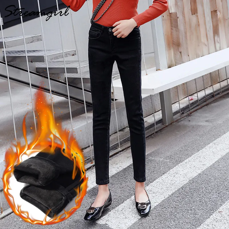 Black Velvet Full Эластичные джинсы женские для зимы узкие джинсы Femme обтягивающие толстые женские теплые джинсы с флисовой подкладкой плюс размер женские с высокой талией черные - Цвет: Black Velvet Full