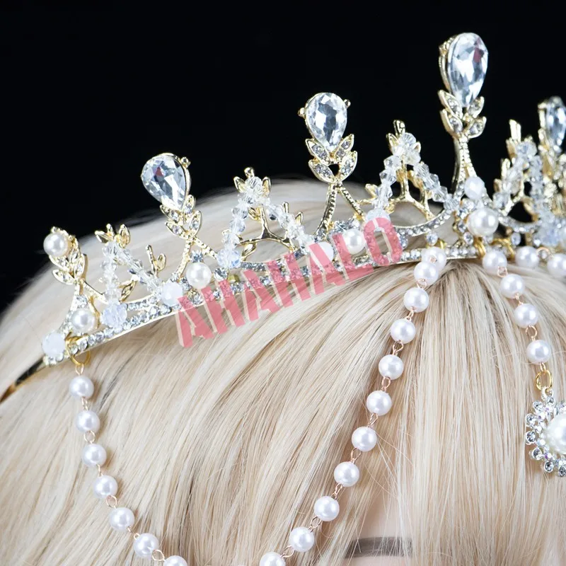 

Handmade Crown Headband Baroque Lolita Goddess Pearl Sun Pendant Crystal Crown Headpiece Bridal Wedding Party Tiara Accessories