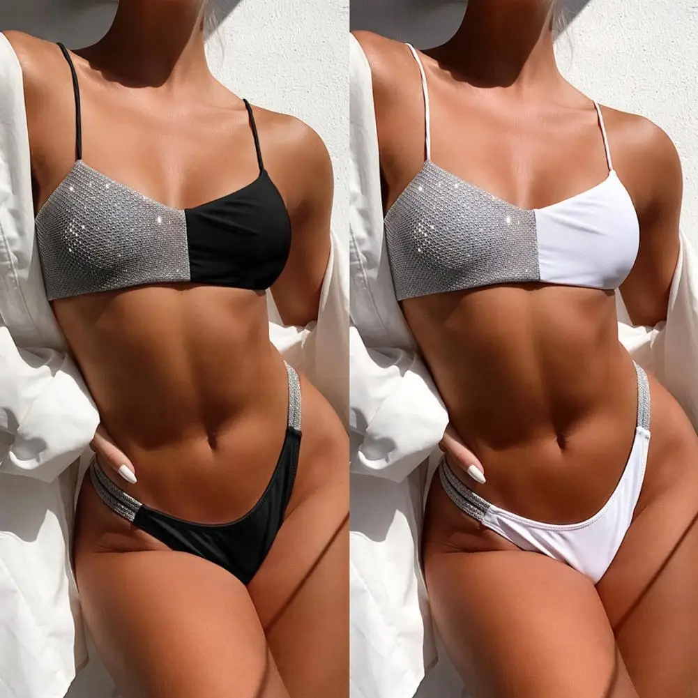 

2Pcs Color Block Bikinis Set Women Swimming Suit Sexy Padded Bra Briefs Two Piece Set Bikinis Women Swim Suit bikini 2021