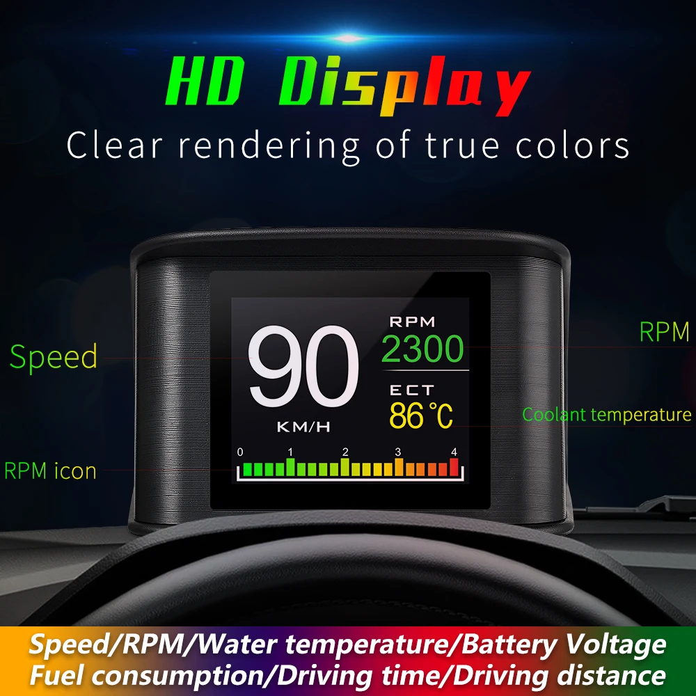 

HUD OBD2 Car Gauges Head Up Display Overspeed Alarm Auto Speedometer On-board Computer Fuel Consumption Temperature Warning