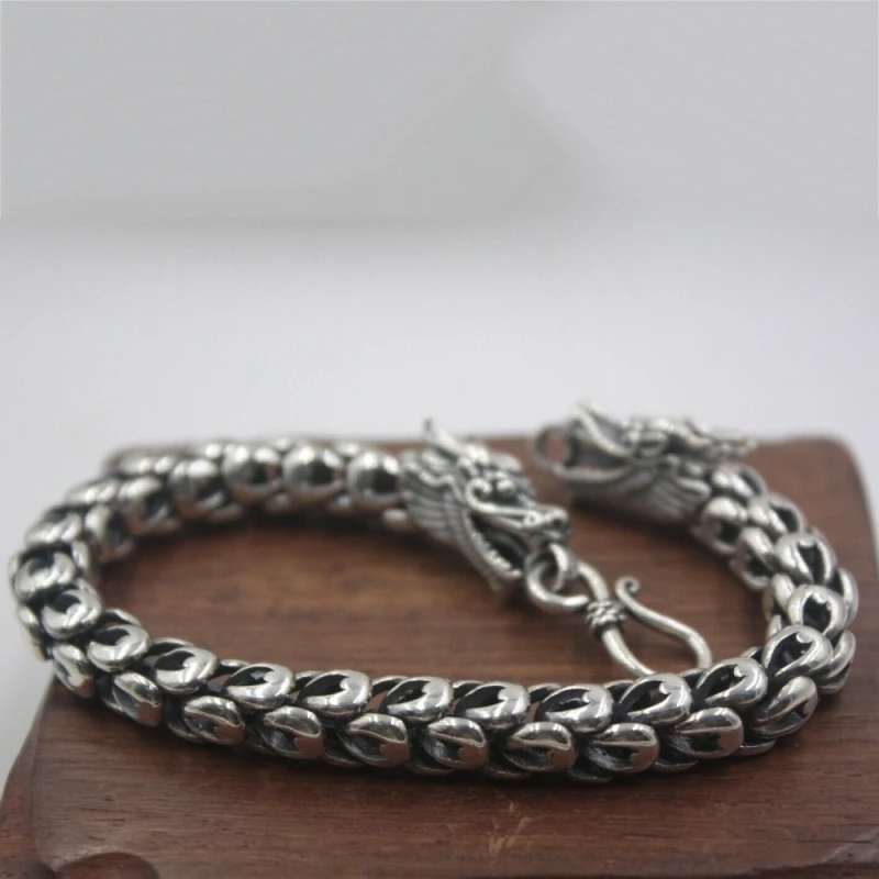 

Real 925 Sterling Silver Bracelet 8.5mm Dragon Link Bracelet 21.5cm For Men