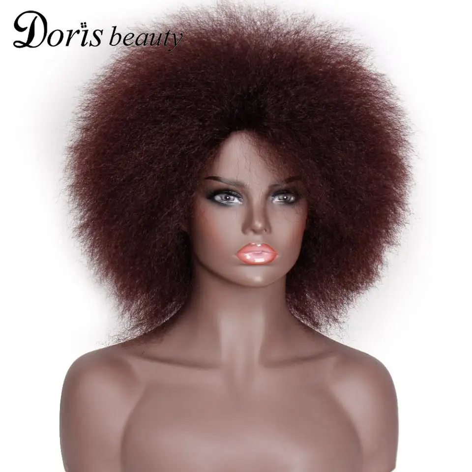 Doris красивые короткие красные парики пушистые Yaki прямые вьющиеся афро