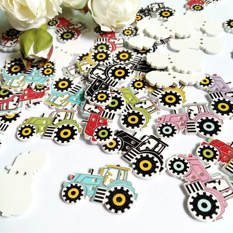 

50pcs tractor Buttons For Craft Sewing Decorative wooden Buttons 2-Hole Decoration Scrapbooking DIY Crafts Supplies