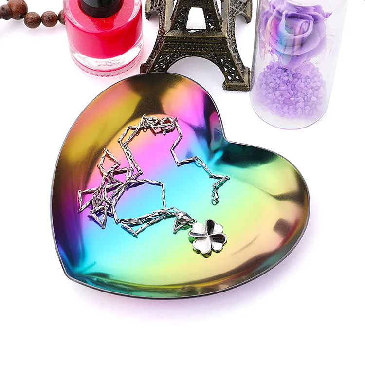 

Stainless steel heart- ornaments to collect tray tray color metal set plate European color titanium fruit plate ornaments