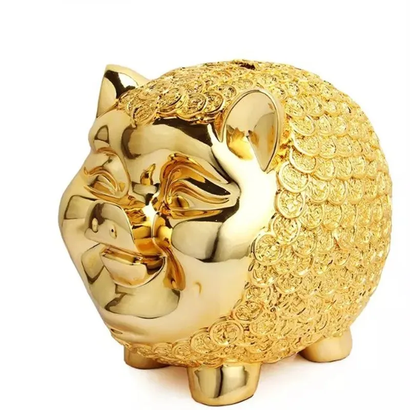 

NEW YEAR DECORATIONS RESIN PIG PIGGY BANK HOLIDAY GIFTS HOME DECORATION GOLD PLATING SKARBONKA STATUE BIRTHDAY PRESENT