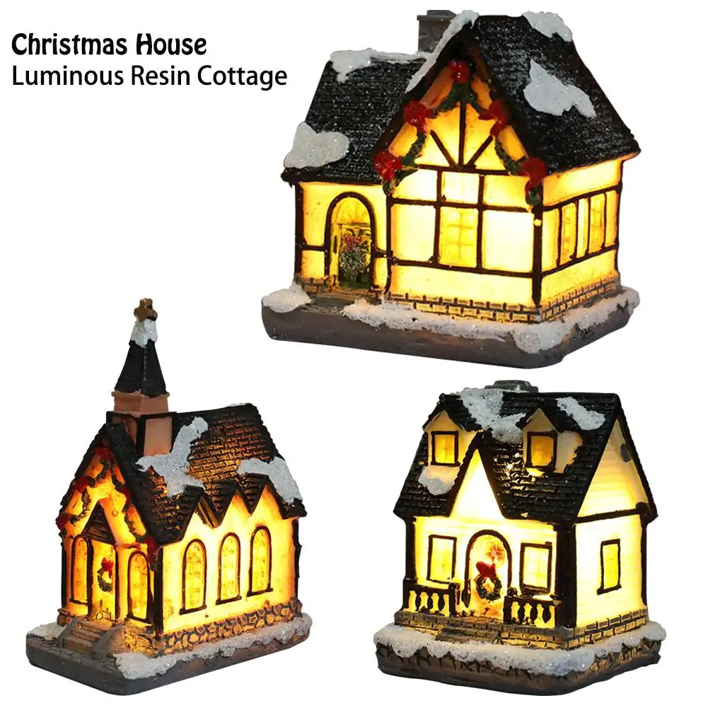

Mini Christmas House Furniture Doll House LED House Decorate Light With Resin Miniature House Home Decoration Christmas Gifts