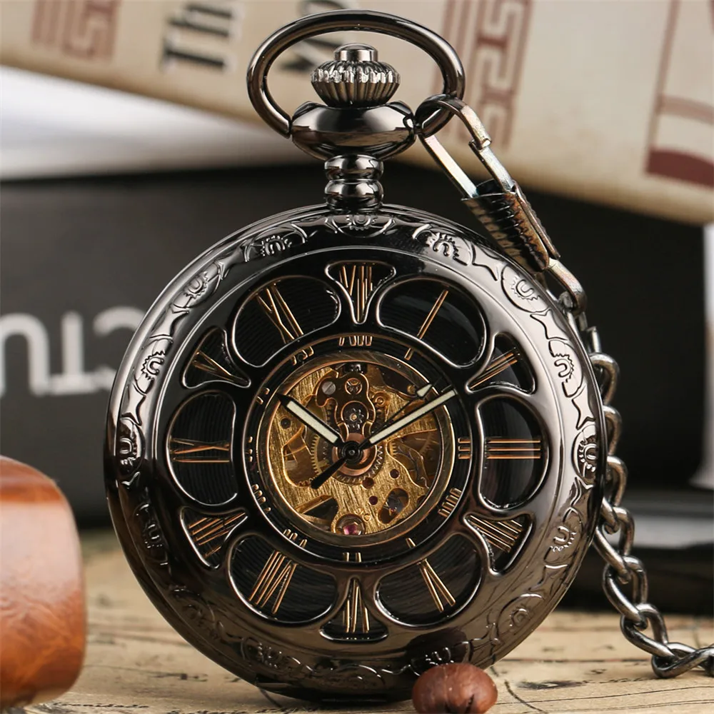 Автоматические Механические карманные часы с золотыми римскими цифрами, полые часы в виде тыквы с цветком, с автоподзаводом, карманные часы...